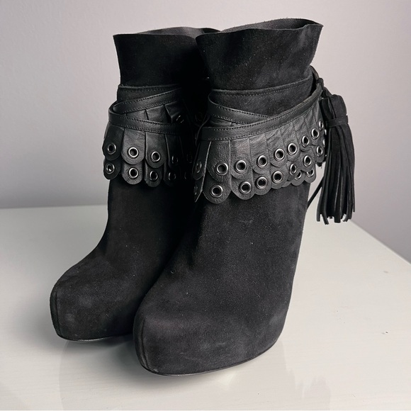 3.1 Philip Lim Womens Black Suede Leather Fringe Tassel Booties Size 35 US 4.5 - Picture 2 of 16